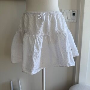 La Vie en Rose Aqua White Cotton Eyelet Tiered Mini Skirt Medium Beachy Boho